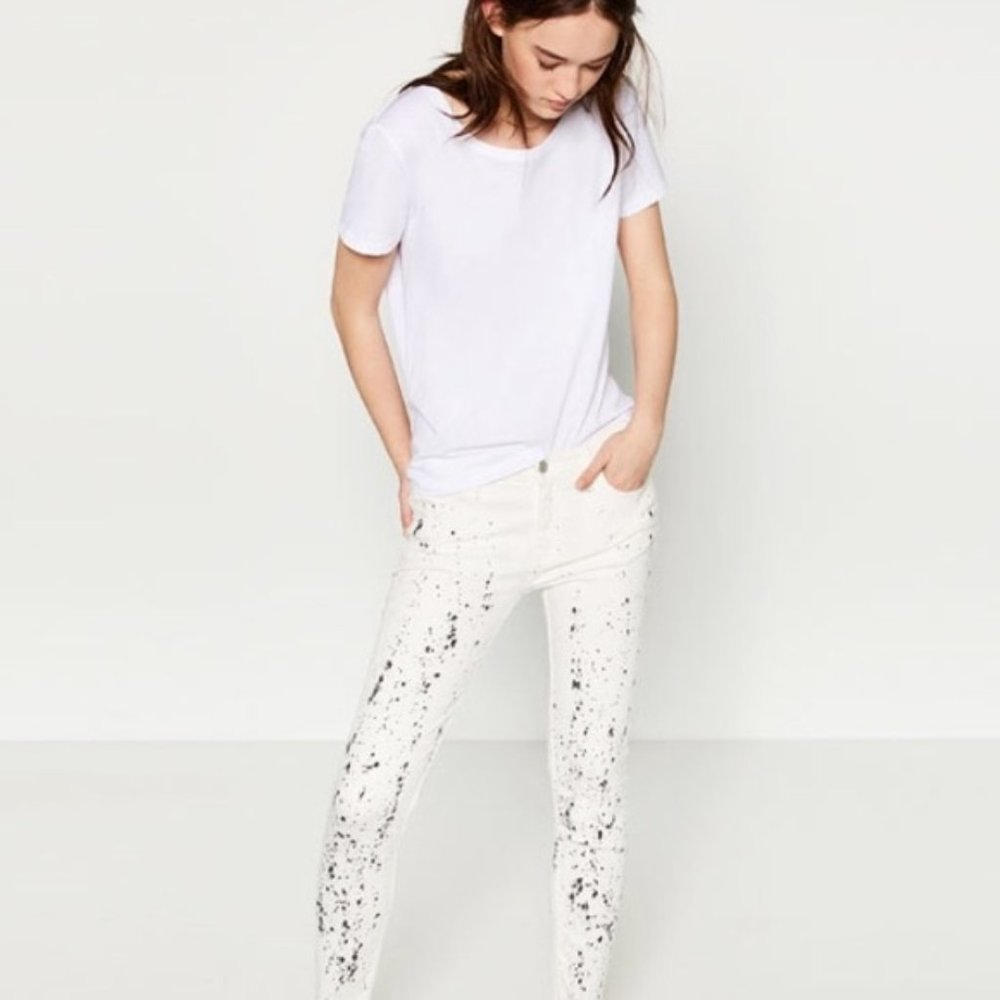 ZARA White Paint-Splatter Skinny Jeans - Size 12